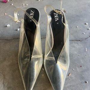 ZARA Clear Pointed Slingback Mules with Black Insole